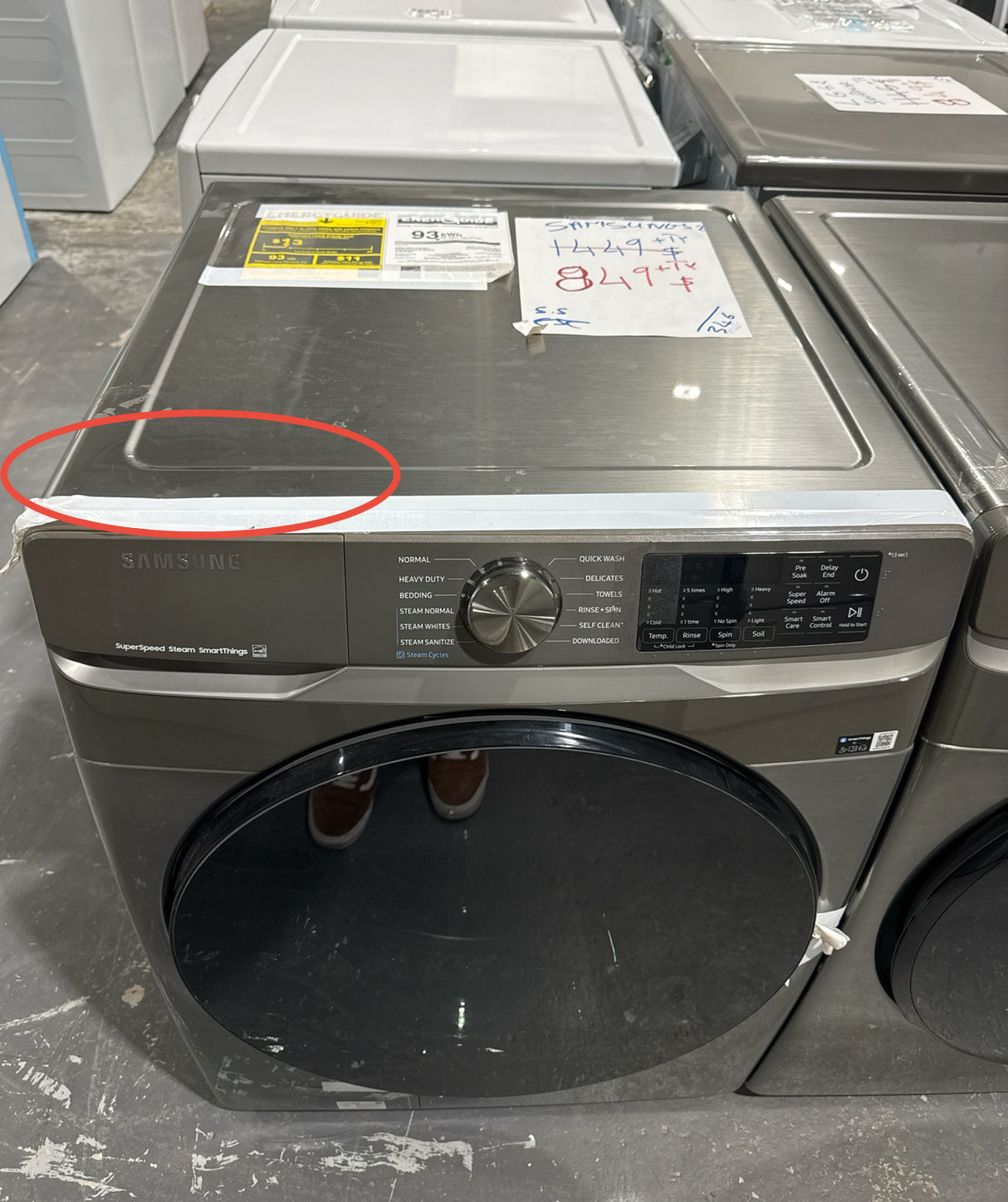 WF45R6100AP, DVE45T6100P - Ensemble laveuse/sécheuse - Chargement frontal - Samsung - Acier inoxydable - Emballage ouvert