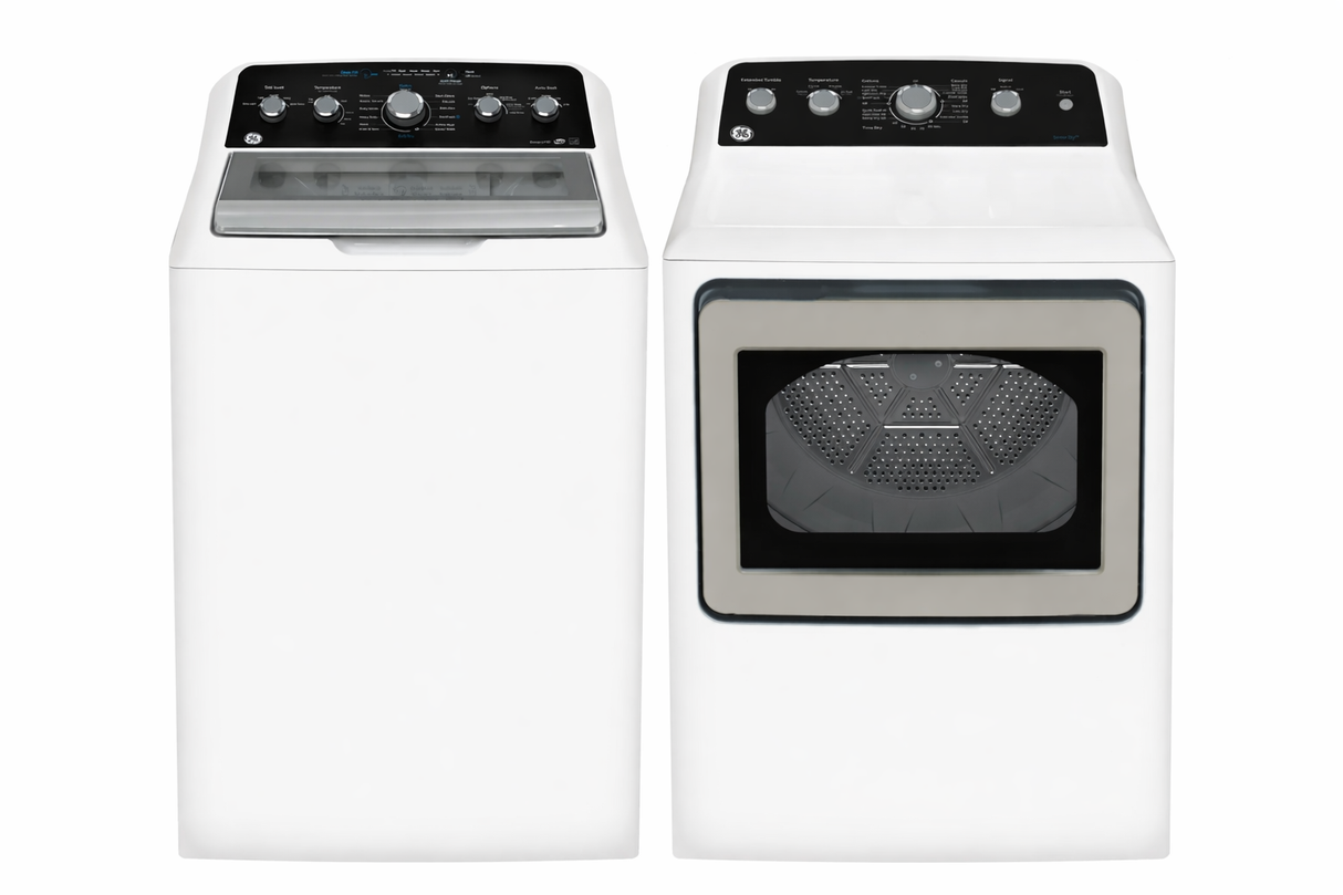 GTW491BMRWS, GTD49GBMRWS - Ensemble laveuse-sécheuse - Chargement par le haut - GE - Blanc - Boîte ouverte