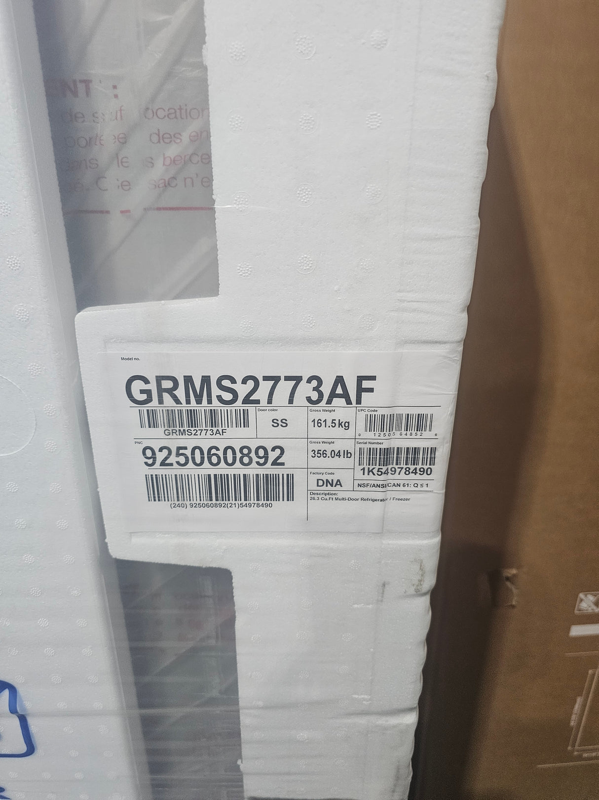GRMS2773AF - REFRIGERATORS - Frigidaire - French 4-Door - Stainless Steel - Open Box