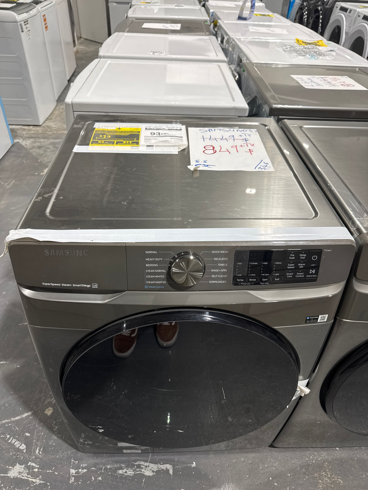 WF45R6100AP, DVE45T6100P - Ensemble laveuse/sécheuse - Chargement frontal - Samsung - Acier inoxydable - Emballage ouvert