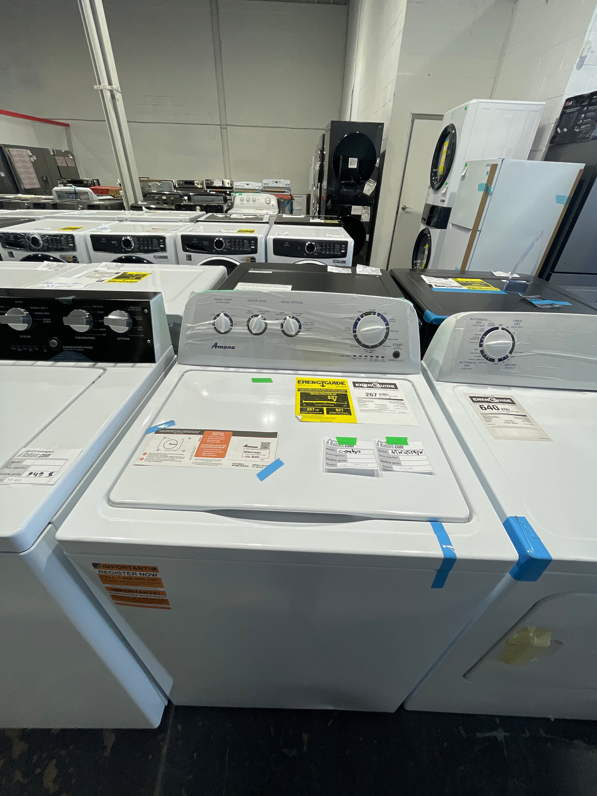 NTW4519JW, YNED4655EW  - Washer/Dryer Sets - Top load - Amana - White  - Open box