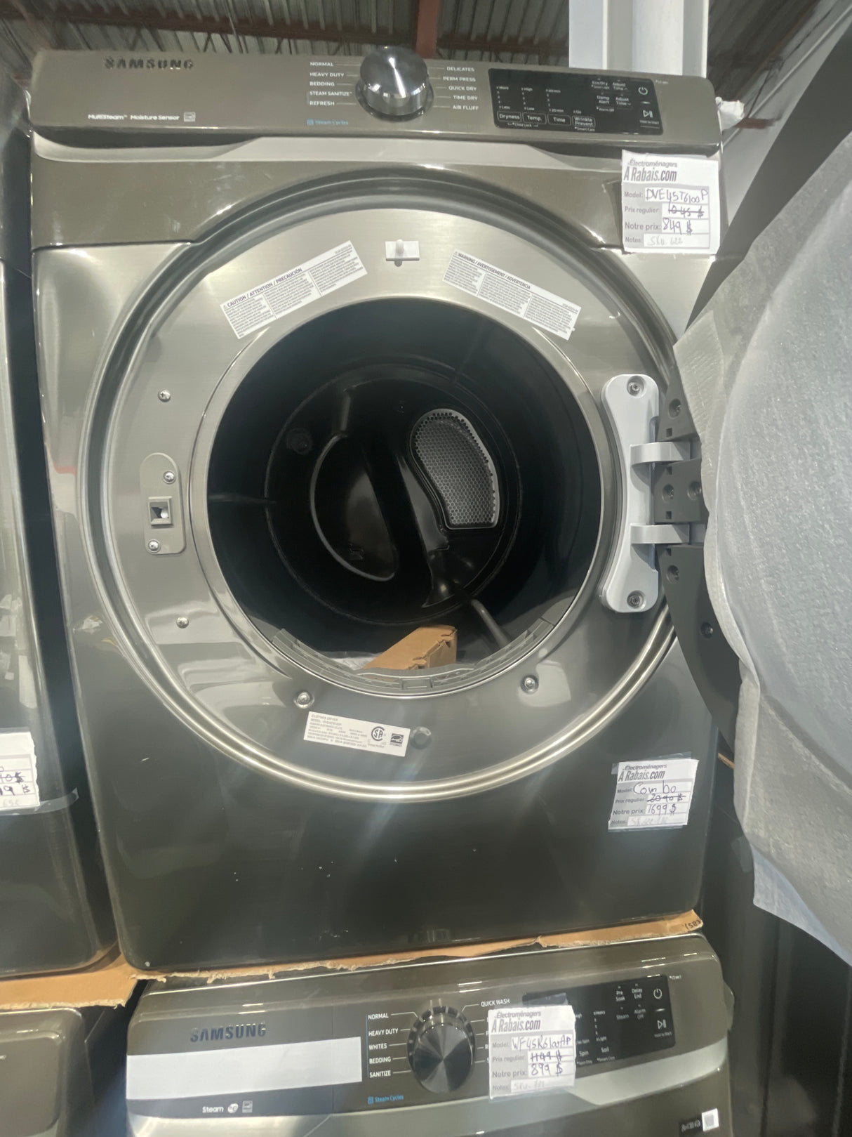 WF45R6100AP, DVE45T6100P  - Washer/Dryer Sets - Front Load - Samsung - Stainless Steel  - Open box