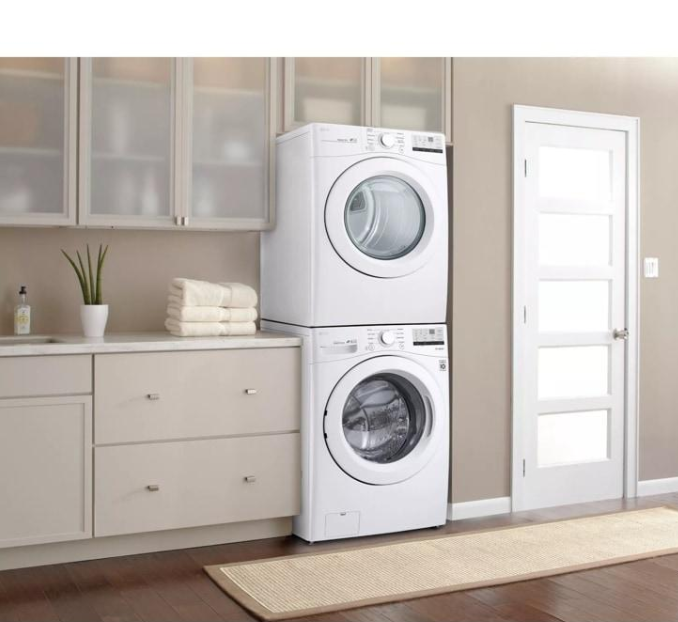 Ensemble Laveuse et Sécheuse LG WM3400CW et DLE3400W avec kit de superposition WD300CW et piédestal WDP6W – 27" Blanc