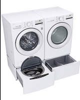 Ensemble Laveuse et Sécheuse LG WM3400CW et DLE3400W avec kit de superposition WD300CW et piédestal WDP6W – 27" Blanc