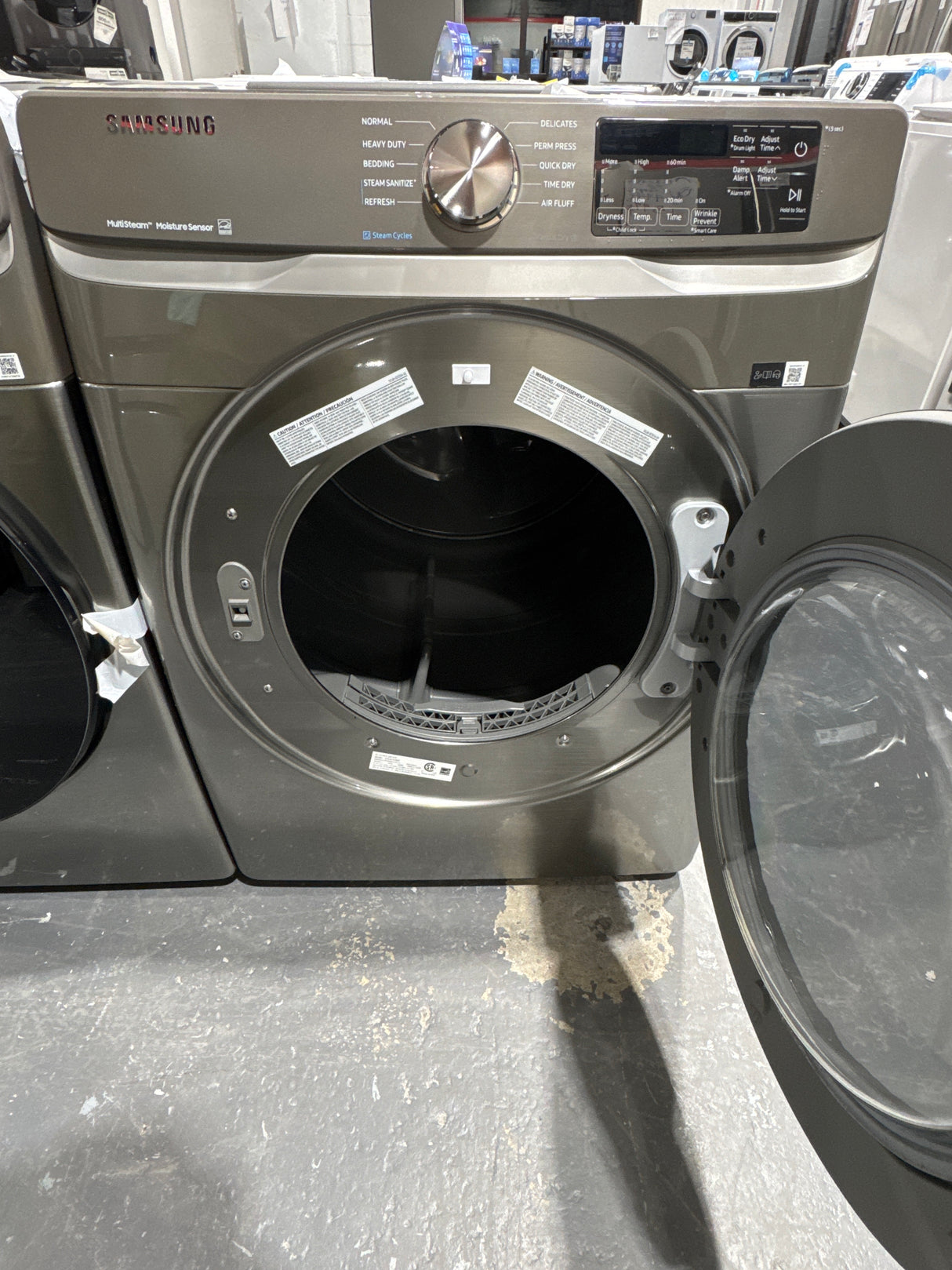 WF45R6100AP, DVE45T6100P - Ensemble laveuse/sécheuse - Chargement frontal - Samsung - Acier inoxydable - Emballage ouvert